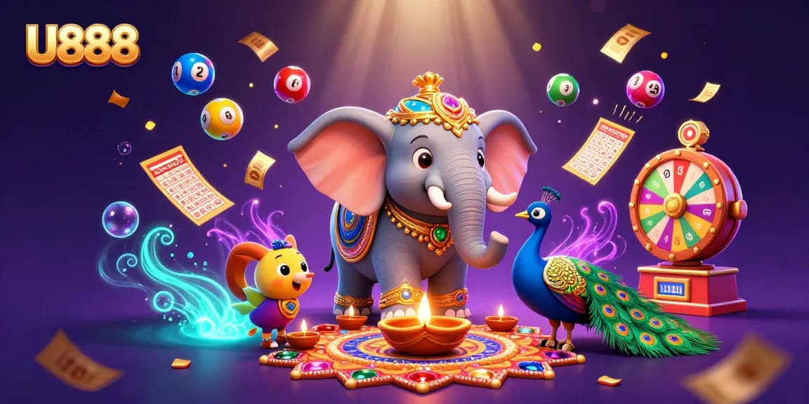 Engage with U888's vibrant gaming experience through this dynamic illustration highlighting both festive and thrilling elements.