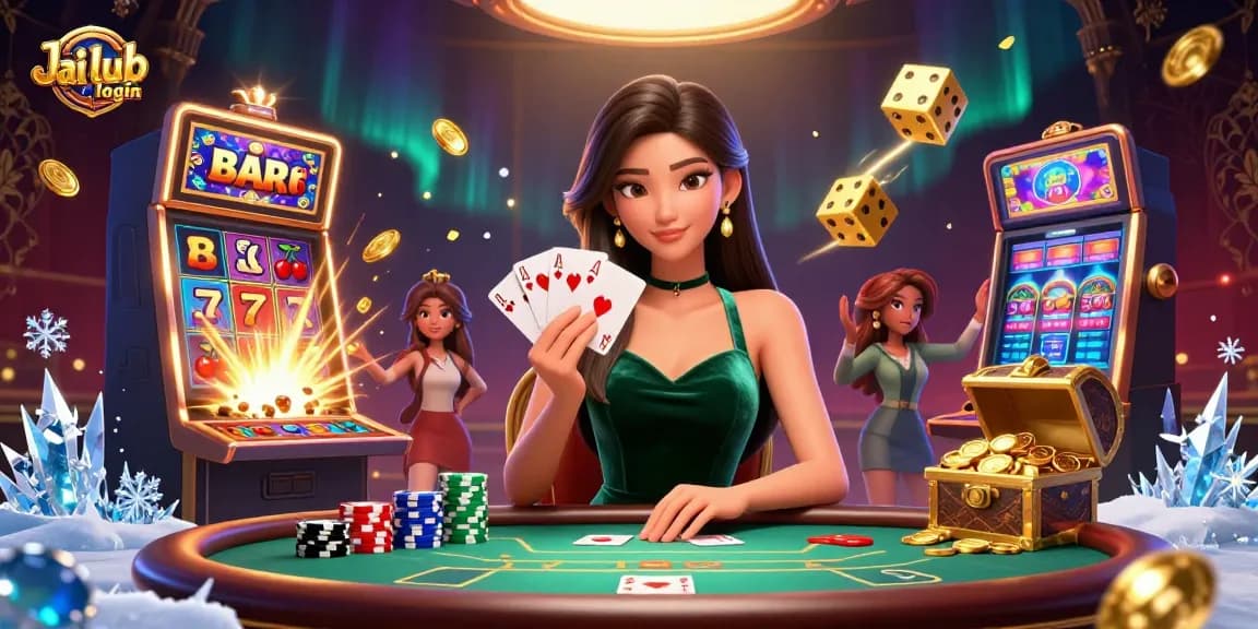 Experience Jai club login with a captivating poker scene filled with excitement and jackpot elements.