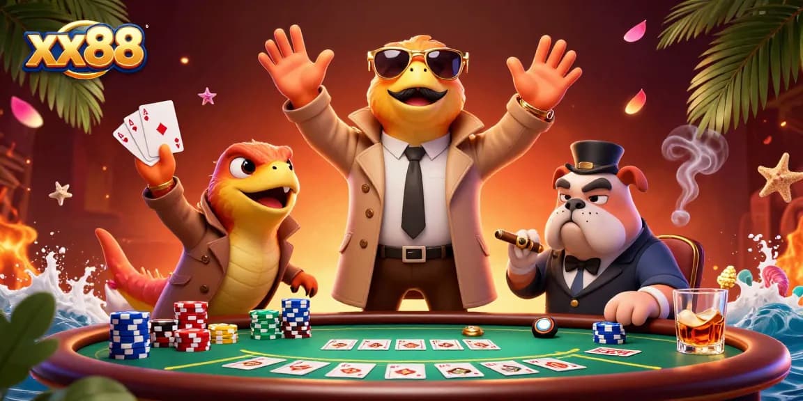 Engage in thrilling poker action at xx88 with raptors attempting to sneak into a VIP casino.
