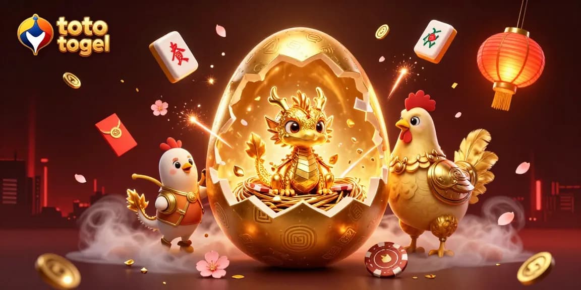 Engage in thrilling toto togel action with a vibrant 3D illustration of a golden dragon and poker elements.