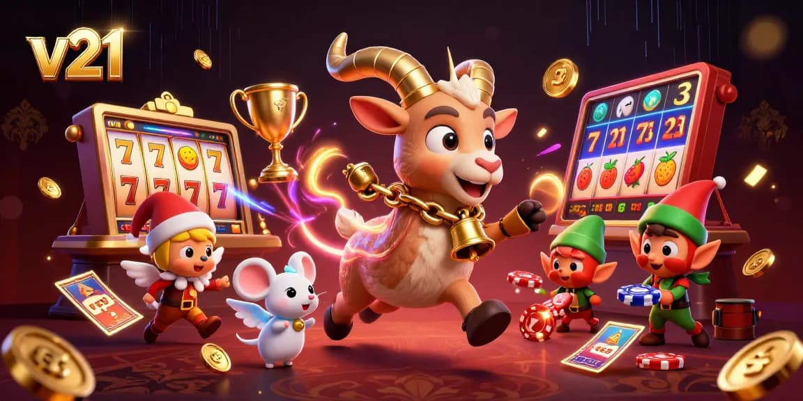 Permainan kasino di v21 dengan Krampus yang meriah menjaga ketertiban dan gremlin yang mencuri chip.