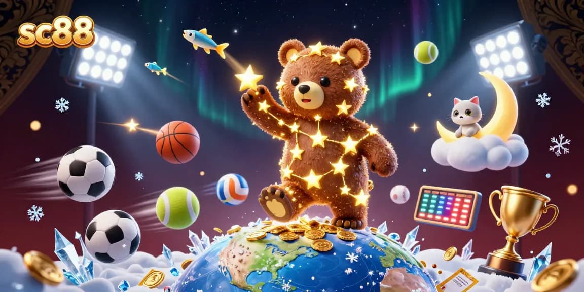 Experience sc88 gaming with golden coins and vibrant sports elements in a mystical casino scene.