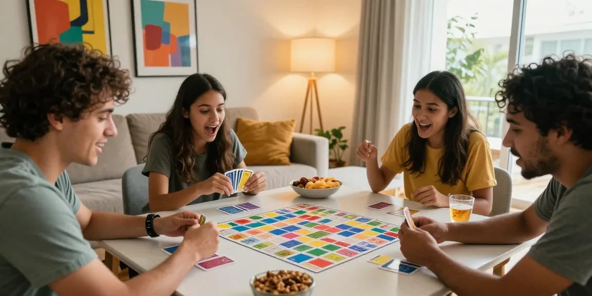 Play Rummy with friends in a cozy living room, enjoying vibrant cards and exciting moments.