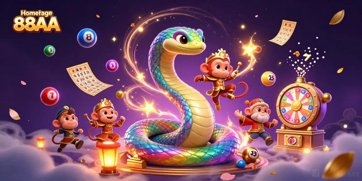 Experience the thrill on Homepage 88AA with colorful lottery elements and magical characters.