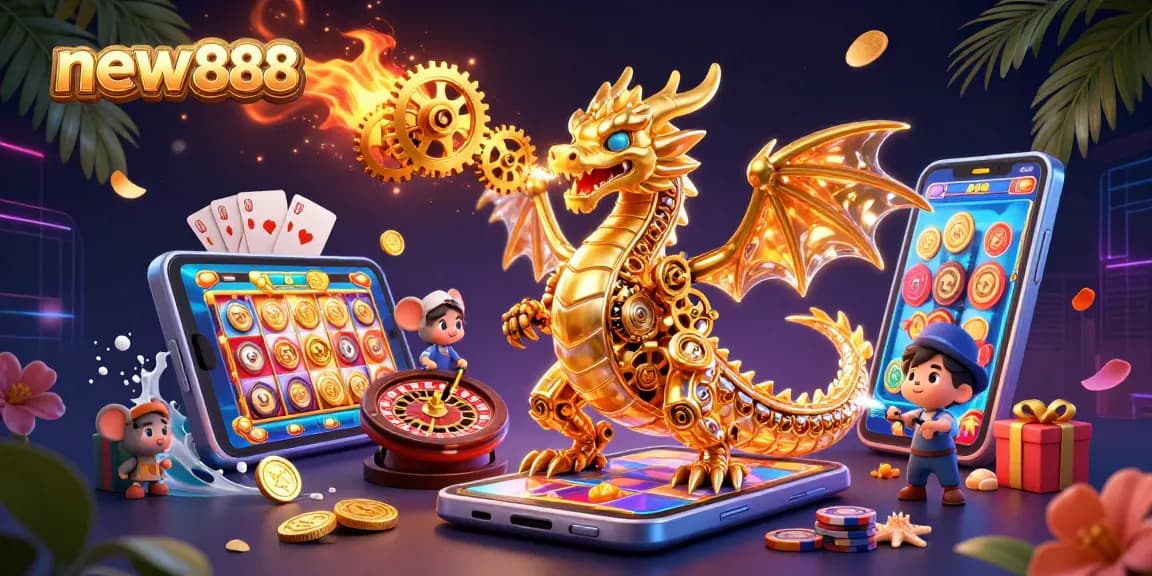 Spin and win with new888 at the dynamic slot game, featuring gold coins and lively gameplay.