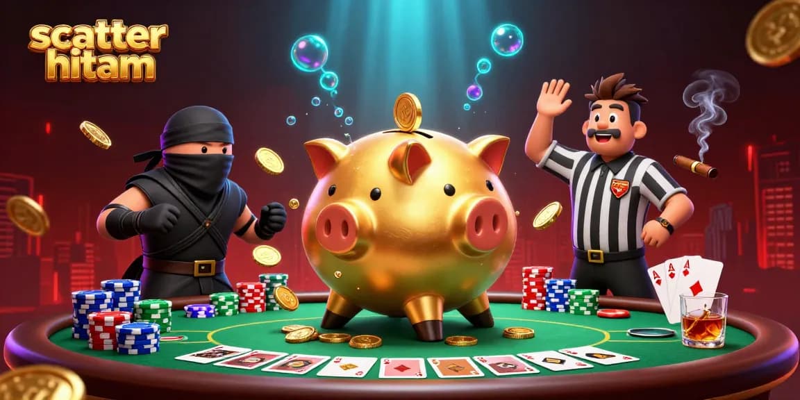 Experience the thrill of scatter hitam with a vibrant 3D casino battle scene showcasing winning moments.