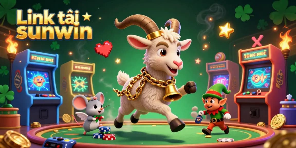 Experience the festive excitement at a casino featuring Link tải sunwin where playful characters and game machines create a thrilling atmosphere.