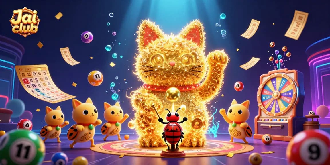 Experience thrilling gaming at Jai club with a vibrant scene of golden fireflies and casino symbols.