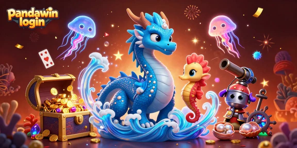 Engage with the vibrant 'pandawin login' scene featuring a dragon, seahorse knight, and jellyfish in an underwater casino