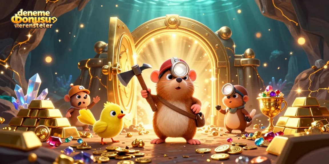 Engaging scene of denemebonusuverensiteler illustrating a treasure hunter mole and canary amidst bonus treasures.