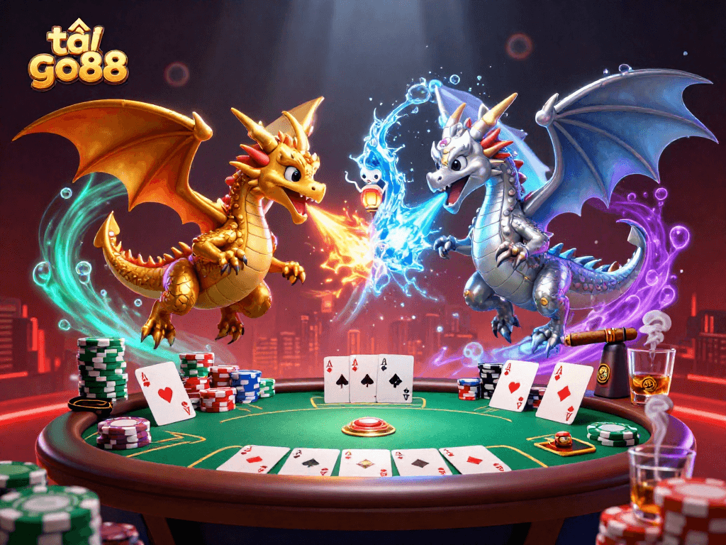 Experience the excitement of tải go88 with dynamic dragons and poker elements.