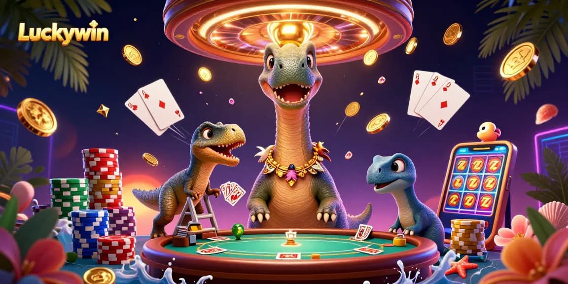 Experience the thrill of gambling with Luckywin in this vibrant casino illustration.