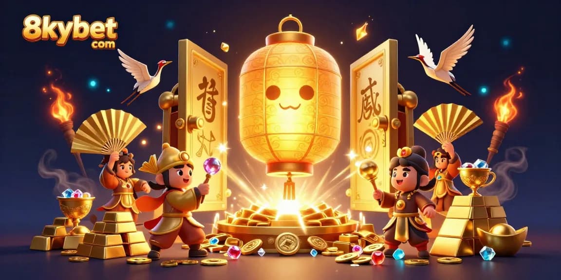 Experience thrilling gaming at 8xbet com with vibrant golden lanterns and immersive casino elements.