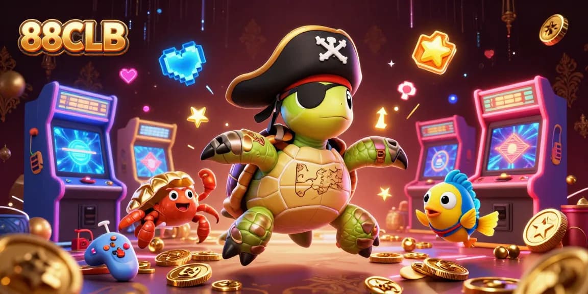 Engage with 88CLB's thrilling underwater treasure hunt, featuring a pirate turtle and game elements.