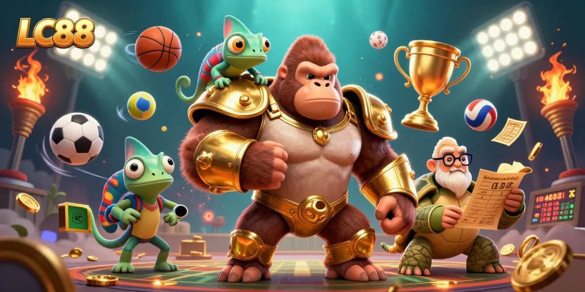 Engage with LC88's exciting gaming world featuring vibrant characters and dynamic sports elements.