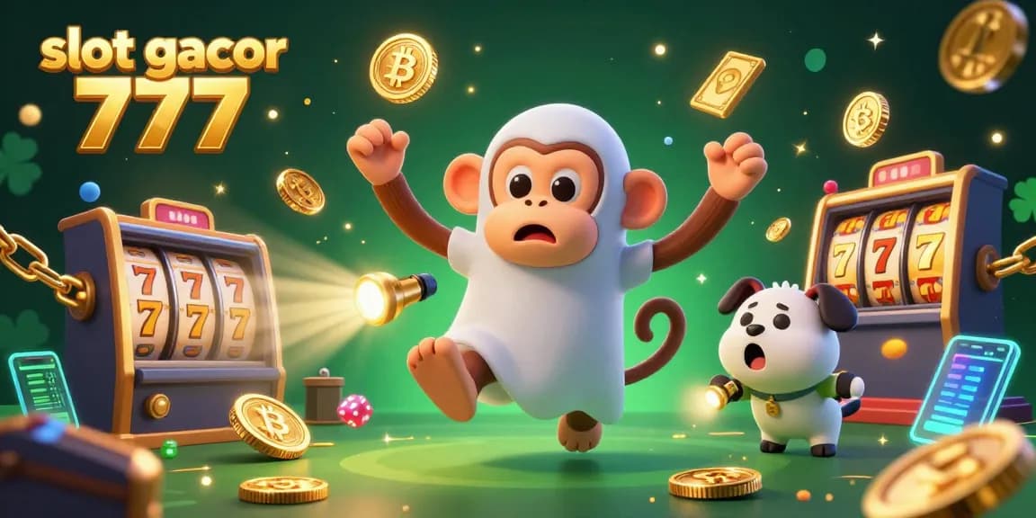 Experience thrilling spins at slot gacor 777 with a playful poltergeist monkey amidst vibrant casino elements.