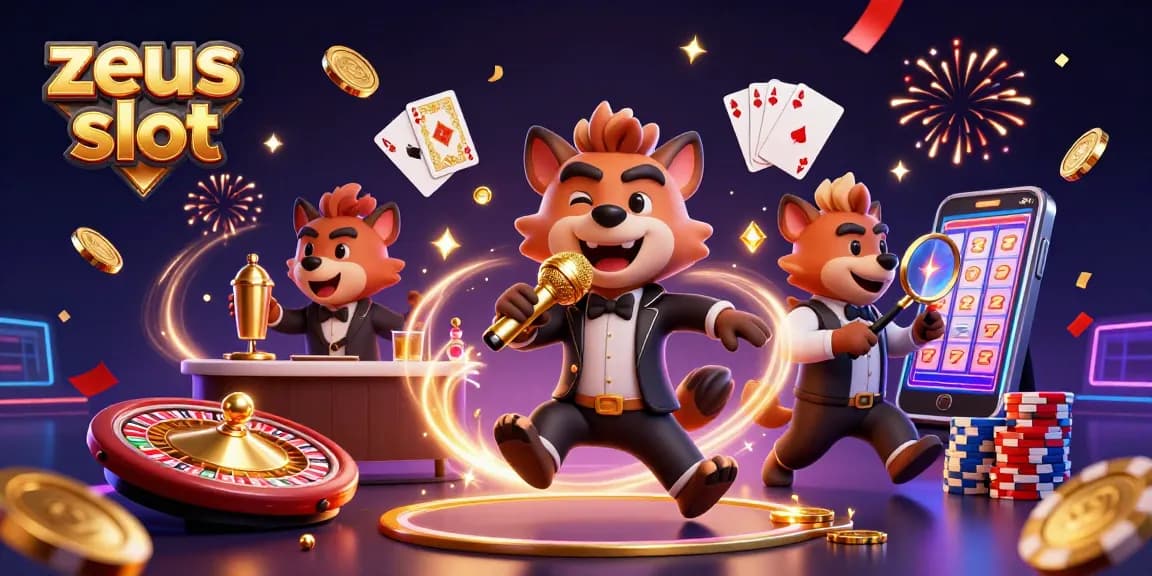 Experience excitement with zeus slot as hyenas entertain in a vibrant casino filled with gold coins and dynamic game elements.