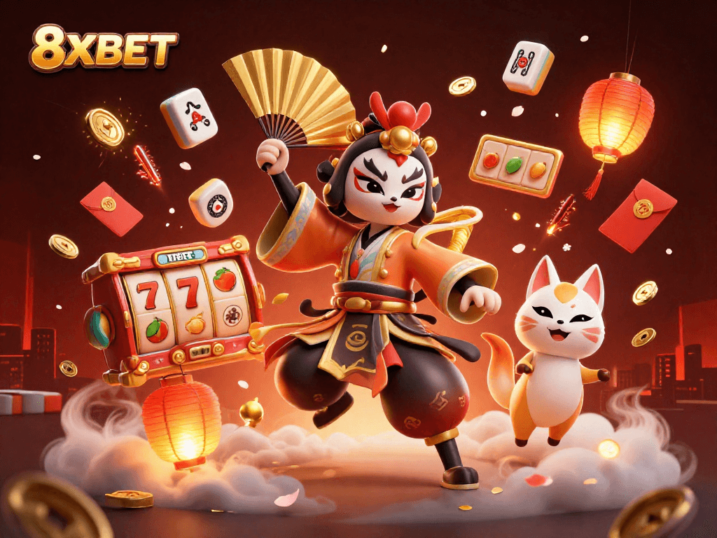 Engage with thrilling casino lottery experiences at 8XBET featuring vibrant characters and game elements.
