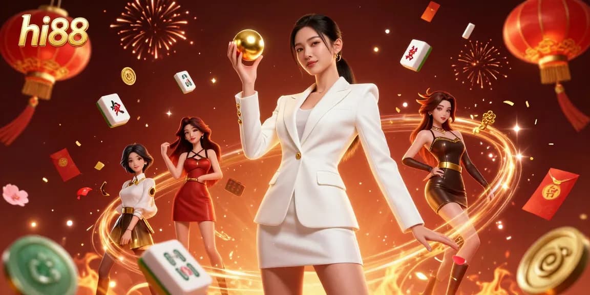 Experience the excitement of hi88 with a stunning visual of a confident woman at a vibrant casino scene.