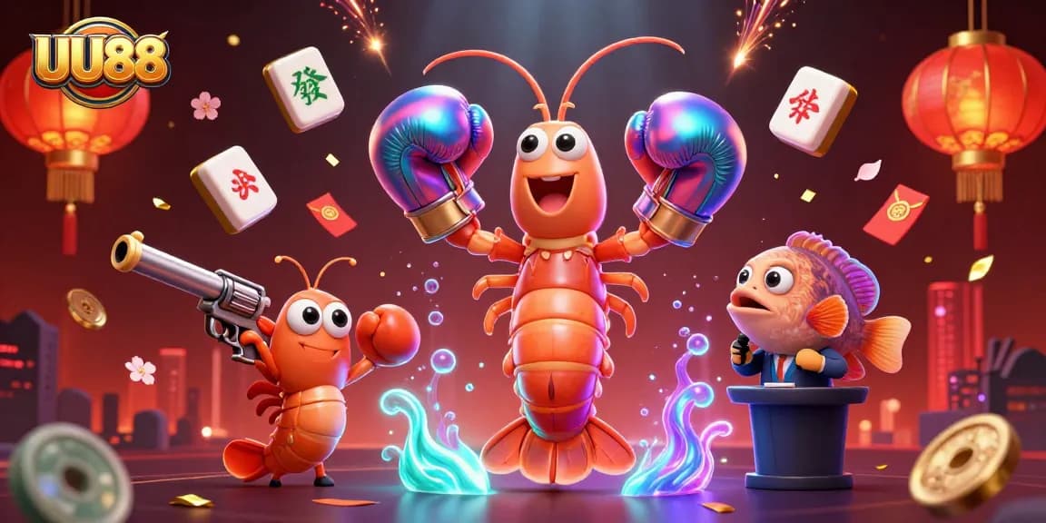 Experience thrilling wins with UU88 in this vibrant casino-themed illustration featuring energetic characters and elements.