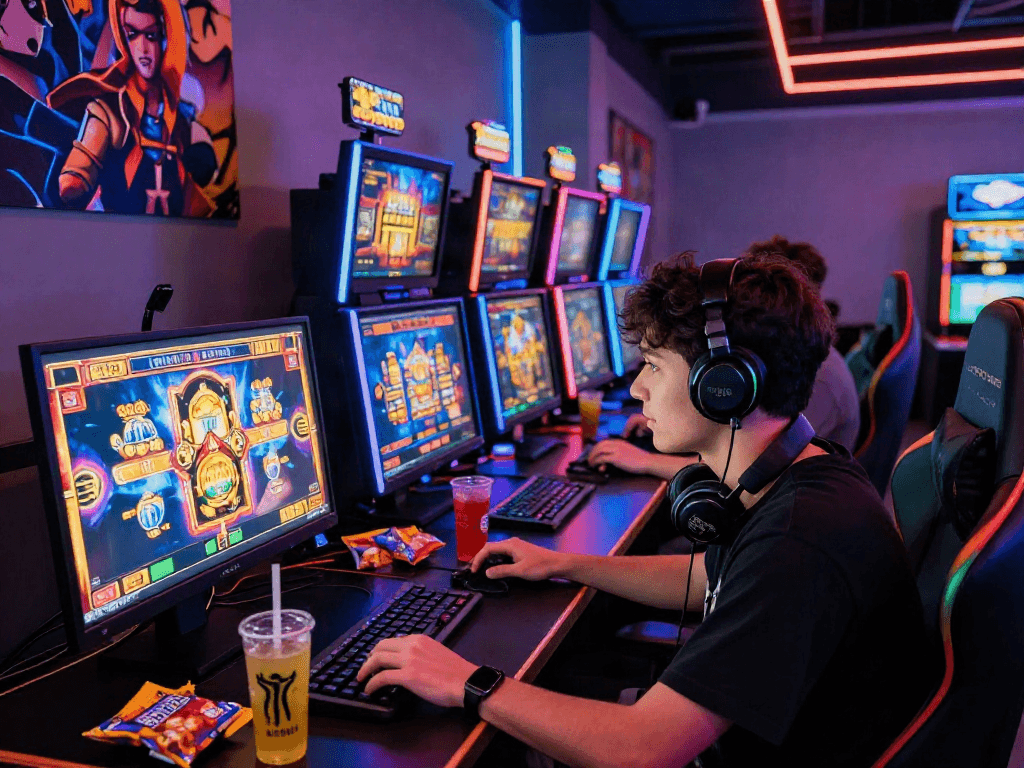 Engaging scene of online gaming featuring a player enjoying slot depo 10k game with colorful graphics and vibrant atmosphere.
