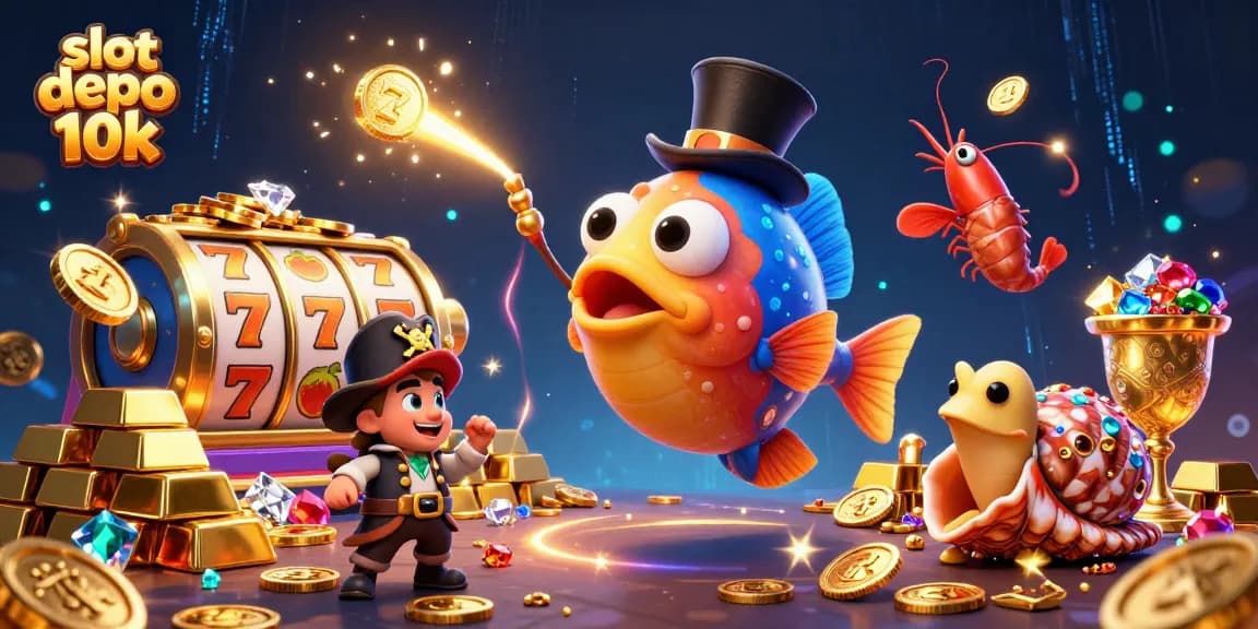 Experience thrilling play at slot depo 10k with vibrant characters and jackpot action in this 3D illustration.