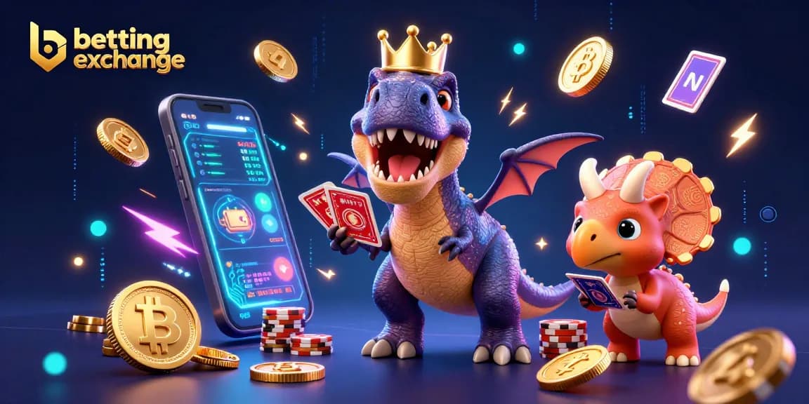 Engage in the betting exchange experience with playful characters amidst vibrant casino elements.