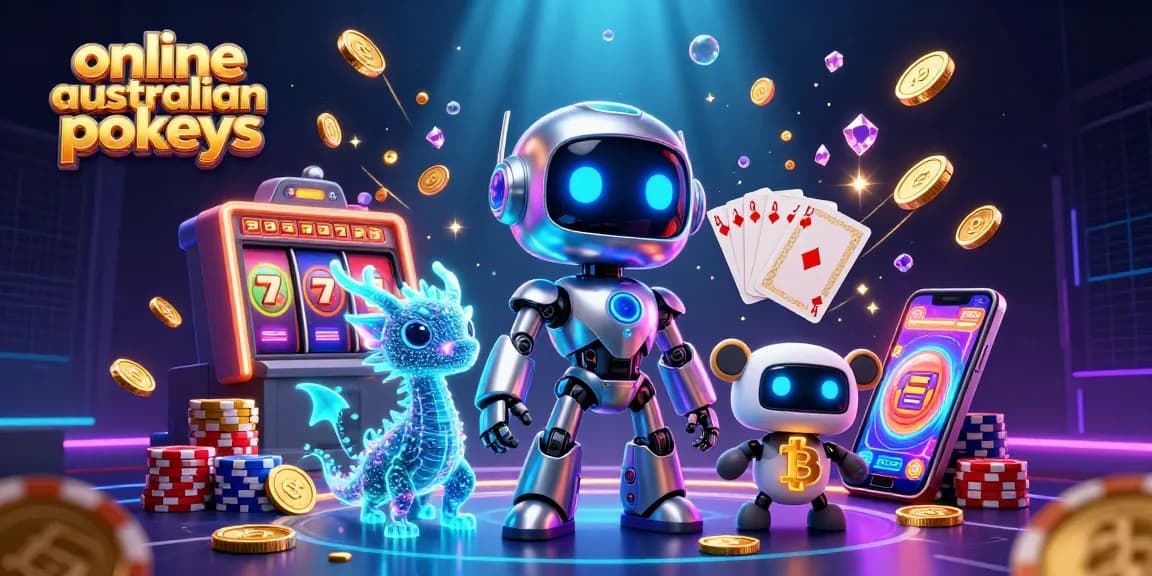 Experience thrilling online Australian pokies with a dynamic 3D casino scene filled with exciting gameplay elements.