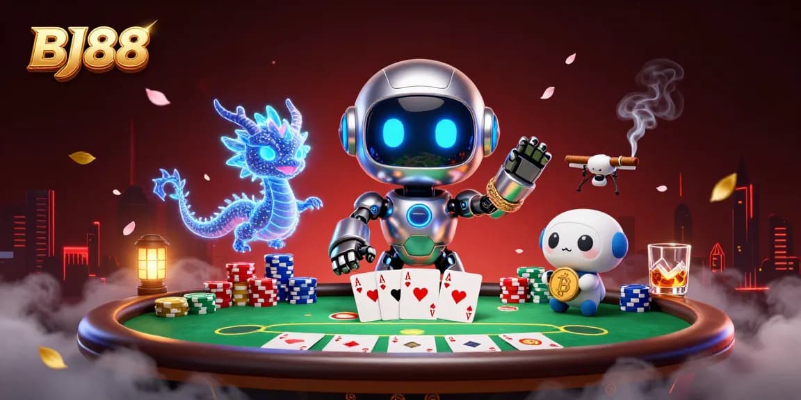 BJ88 showcases a vibrant 3D scene of poker action with characters in a dynamic casino environment.