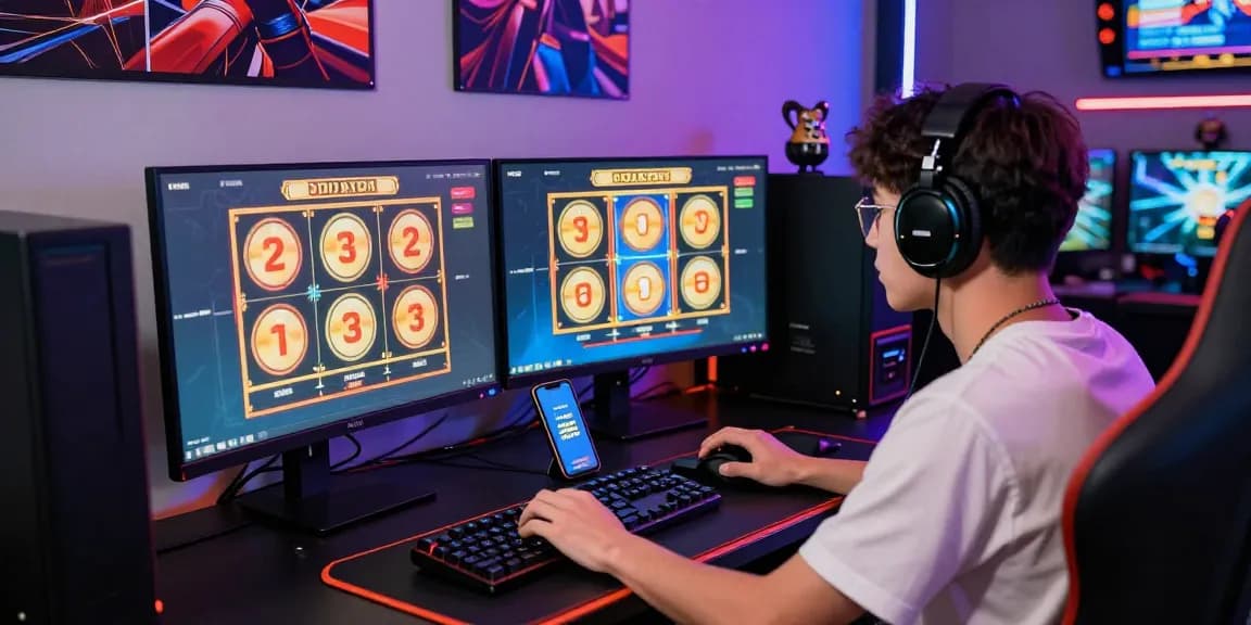 Young adult gaming in a vibrant setup, highlighting deposit tanpa minimal.