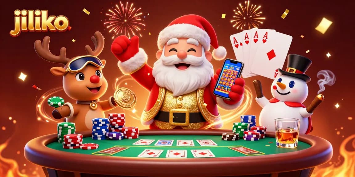 Engage in thrilling online gaming at Jiliko with Santa and friends in a vibrant casino scene.