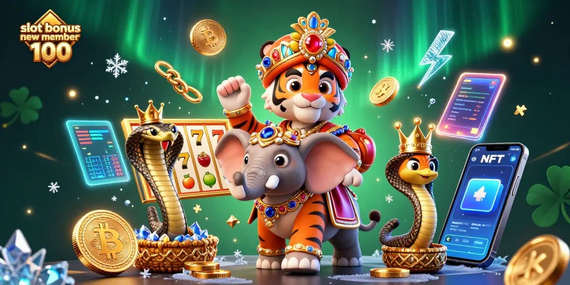 Experience the excitement of slot bonus new member 100 with vibrant casino-themed digital art.