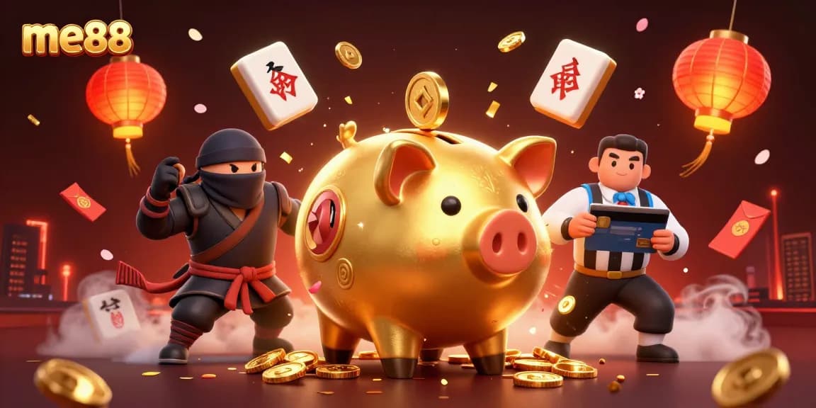 Experience thrilling wins at me88’s big gaming showdown with a golden piggy bank wrestler.