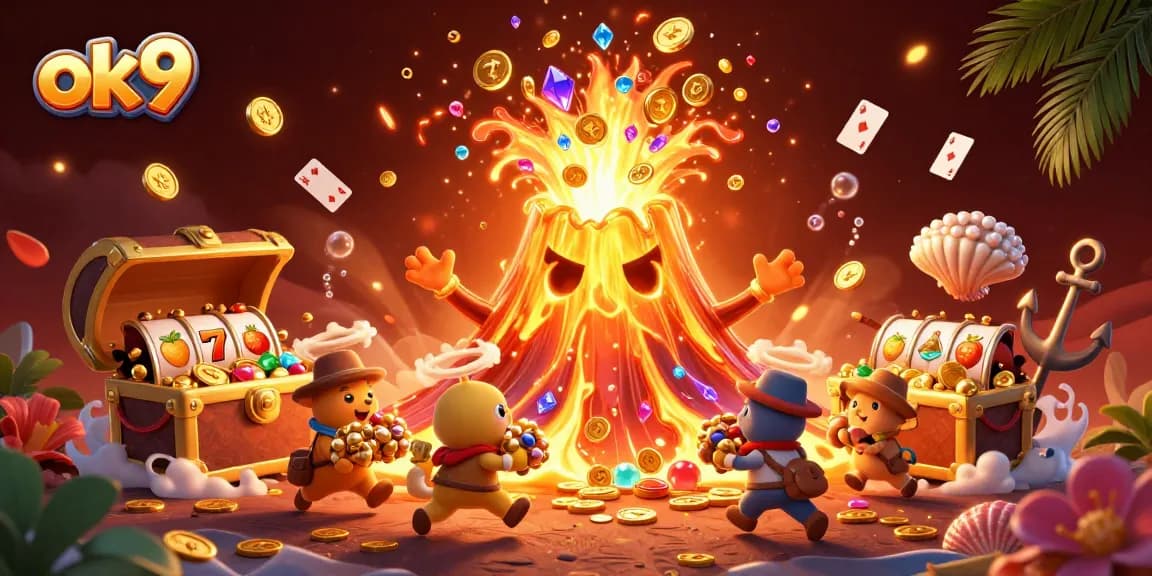 Engage with the thrilling world of ok9 as treasures erupt from a majestic volcano, highlighting exciting slots intertwining adventure and fortune.