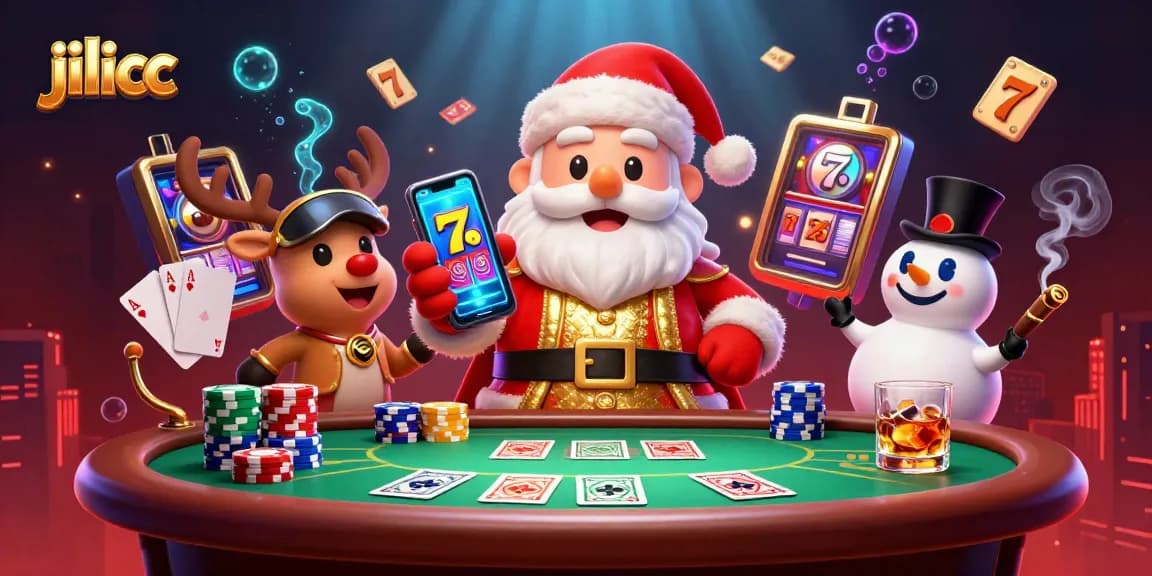 Experience jilicc's vibrant casino animation featuring Santa and friends with dynamic jackpot elements.