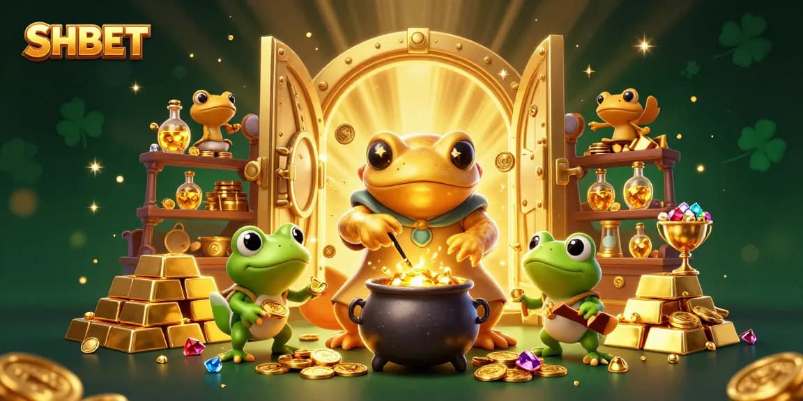 Experience SHBET's thrilling immersive casino environment with golden treasures and magical elements.