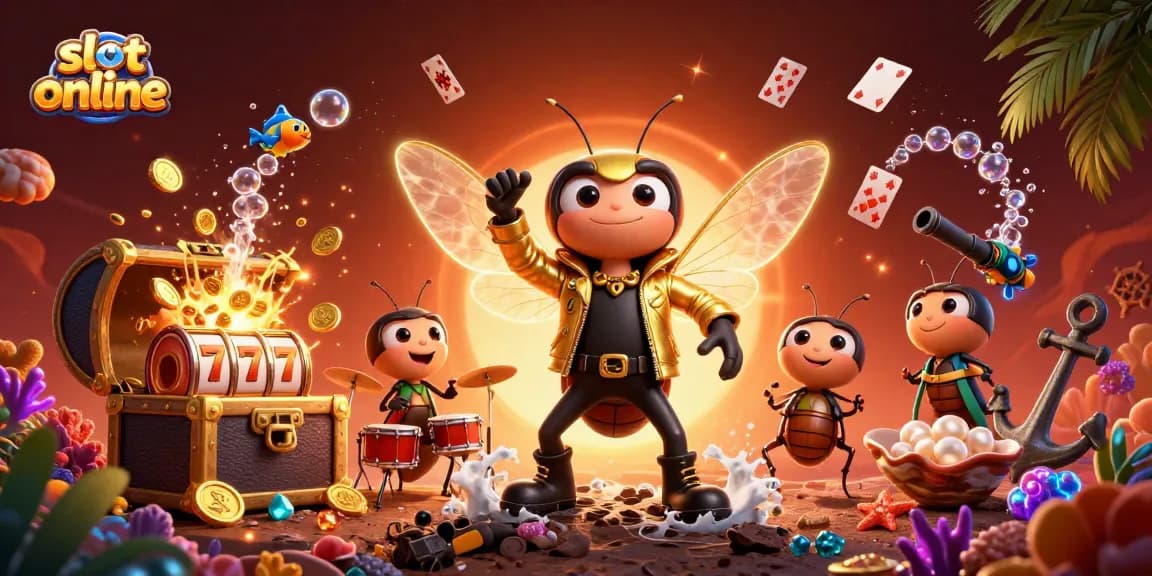 Engage with slot online action in an ultra-detailed 3D scene of a cicada rock star.