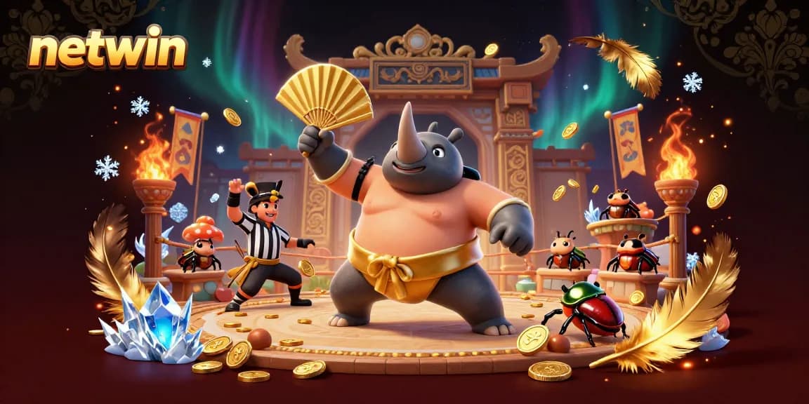 netwin champions vibrant casino excitement as a rhinoceros beetle sumo strikes a powerful stomp sending coins flying