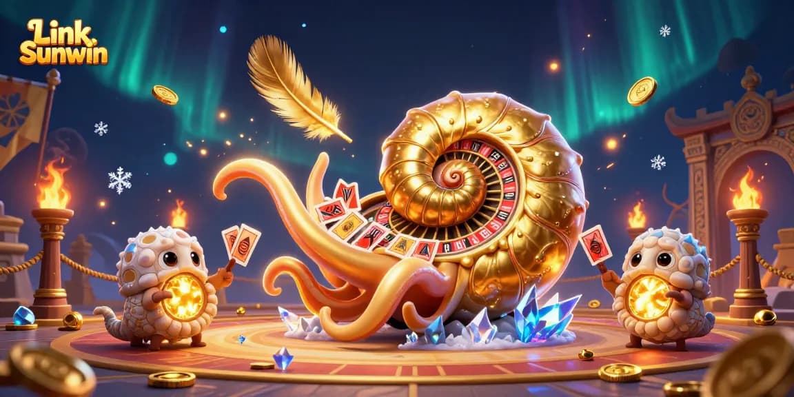 Play exciting games at Link Sunwin with a vibrant scene of ancient giants and golden treasures.