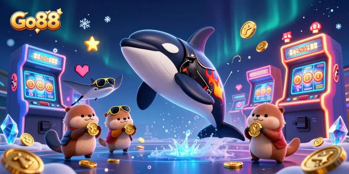 Engage in thrilling gameplay at Go88 as vibrant 3D characters celebrate epic wins with slot machines and golden coins.
