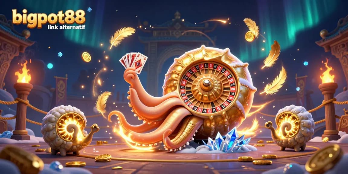 Experience the excitement with bigpot88 link alternatif's vibrant casino scene featuring a nautilus roulette wheel.