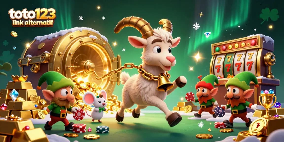 Play exciting games with toto123 link alternatif in a whimsical casino scene filled with gold and gems.