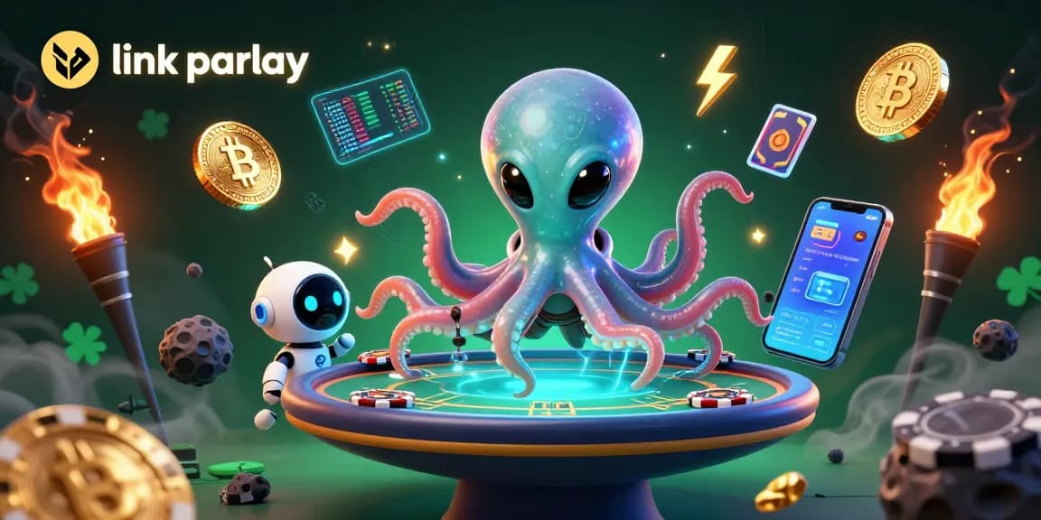 Experience the excitement of link parlay with a vibrant 3D scene featuring a cosmic octopus and betting elements.