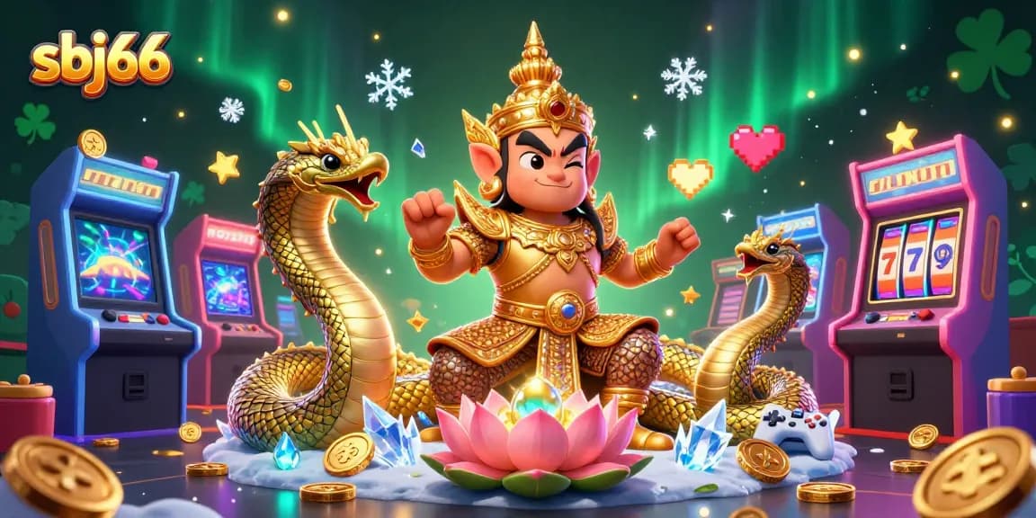 Experience high-energy gaming action at sbj66 with golden guardian characters and vibrant casino elements.