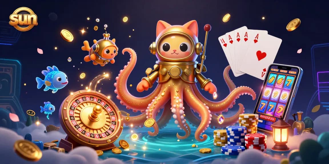Spin the roulette wheel as the sun illuminates a vibrant 3D casino scene filled with gold coins and treasures.
