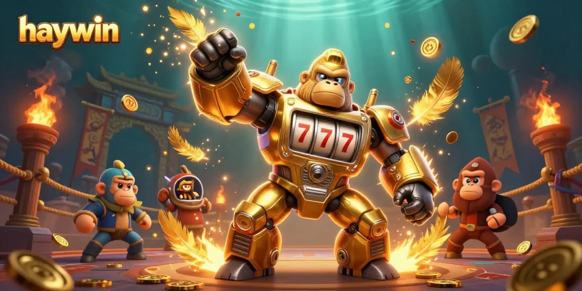 Experience thrilling action with Haywin's golden gorilla mech and dynamic casino elements