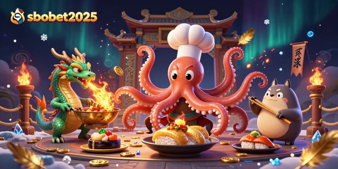 Engage in thrilling betting action with sbobet2025 amidst a dynamic sushi and dragon scene.