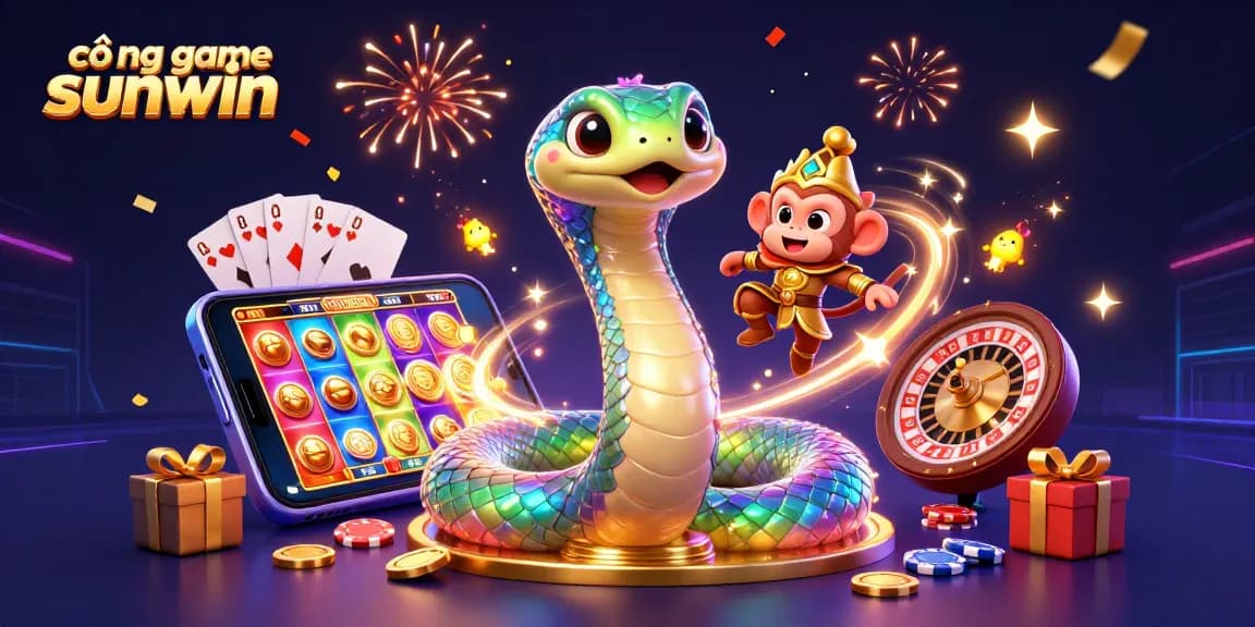 Experience exciting gameplay at cổng game sunwin with vibrant 3D visuals, spinning slot reels, and dynamic casino elements.