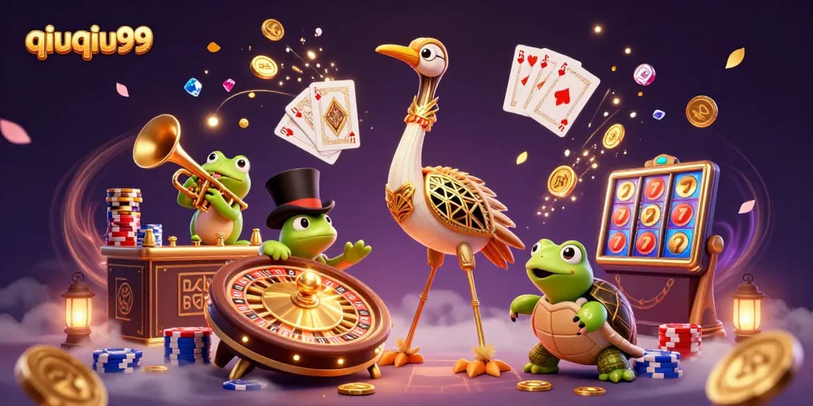 Join the excitement with qiuqiu99 at a lively speakeasy bar showcasing casino games and vibrant characters.