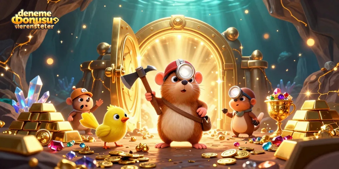 Engaging scene of denemebonusuverensiteler illustrating a treasure hunter mole and canary amidst bonus treasures.